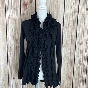 Fever Black Ruffle Long Sleeve Open Front Cardigan Small